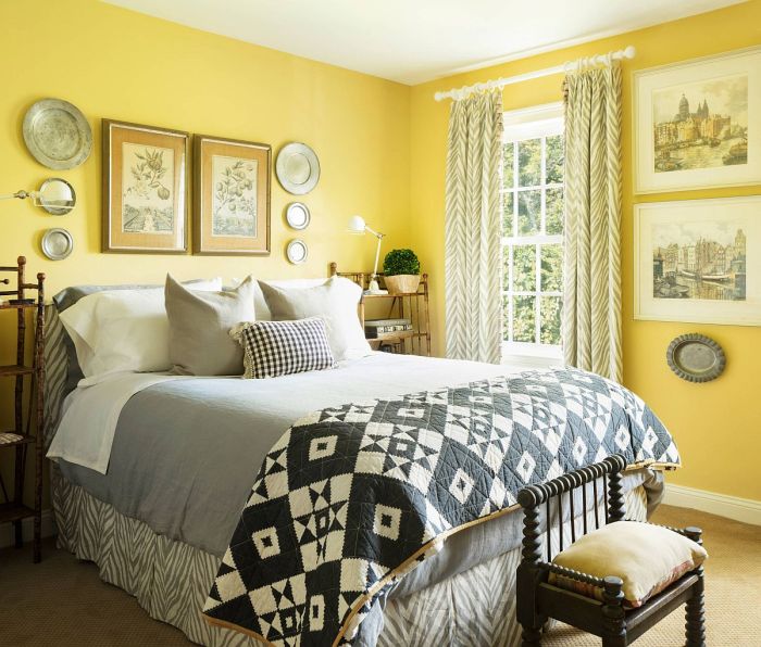 How to decorate a bedroom with yellow walls