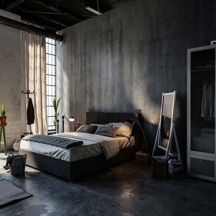 Style industrial bedroom interior choose board