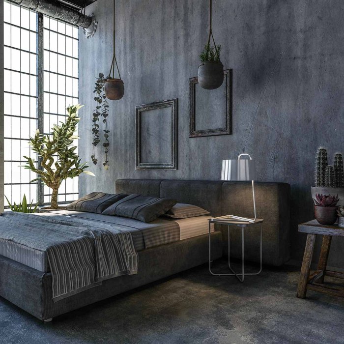 How to decorate dark grey bedroom industrial style