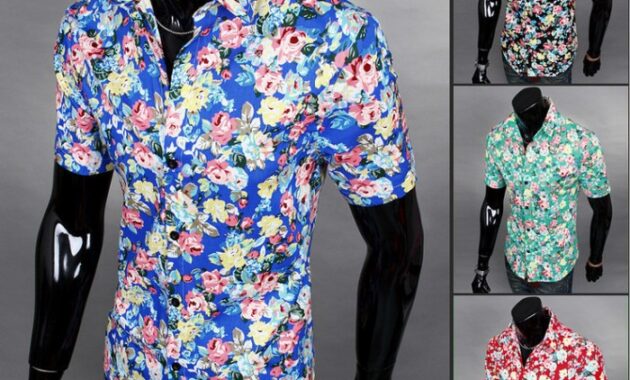 Mens blue floral dress shirt