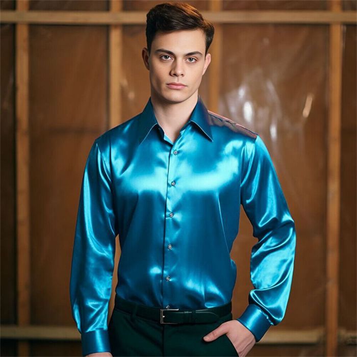 Men's shiny satin dress shirts