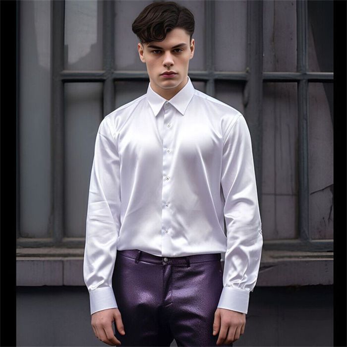 Men's shiny satin dress shirts